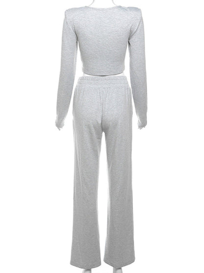 Traxksuits- High Waisted Sweatpants & Crop Tee - Sporty 2 Piece Tracksuit- - Pekosa Women Fashion