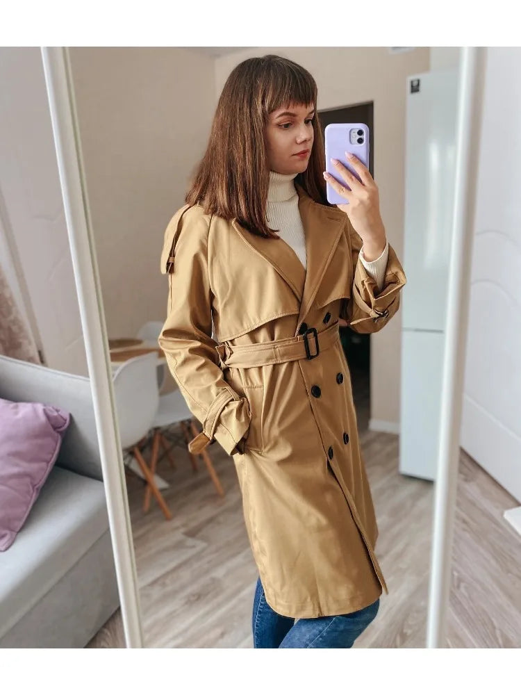 Trench Coats- Essential Mid-Length Trench Coat for Women Layering- - Chuzko Women Clothing