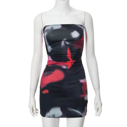 Tube Dresses- Night Out Abstract Strapless Bodycon Dress- XL L S M- Pekosa Women Fashion