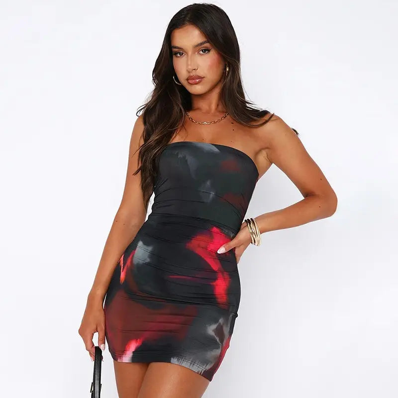 Tube Dresses- Night Out Abstract Strapless Bodycon Dress- - Pekosa Women Fashion