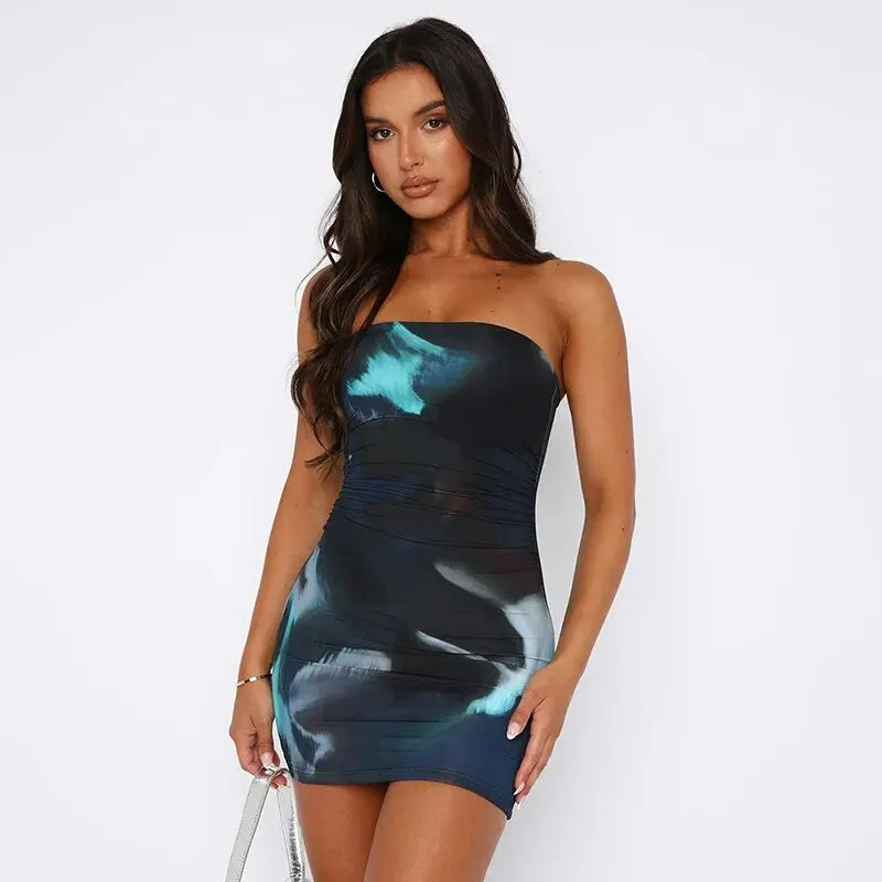 Tube Dresses- Night Out Abstract Strapless Bodycon Dress- - Pekosa Women Fashion