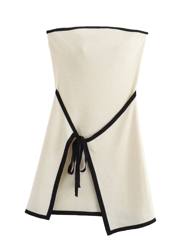 Tube Dresses - Strapless Piping Tie Side Dress