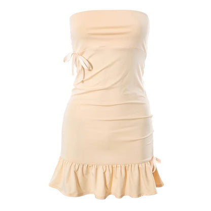 Tube Dresses- Strapless Ruffle Trim Mini Dress for Summer- - Pekosa Women Clothing