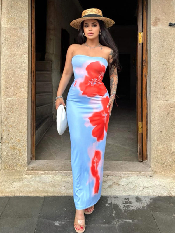 Tube Dresses - Strapless Tie Dye Maxi Dress