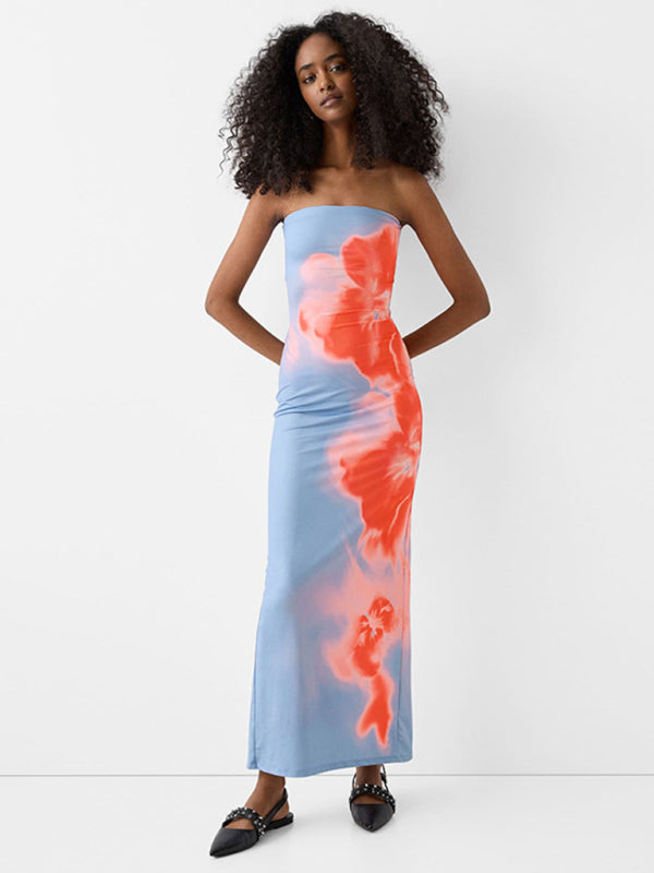 Tube Dresses - Strapless Tie Dye Maxi Dress