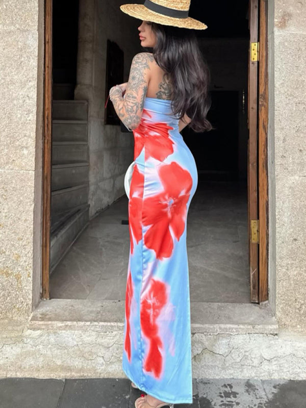 Tube Dresses - Strapless Tie Dye Maxi Dress