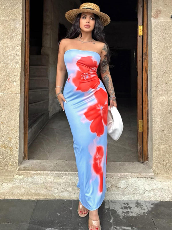 Tube Dresses - Strapless Tie Dye Maxi Dress