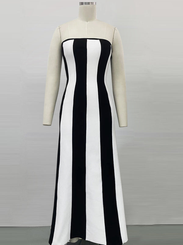 Tube Dresses - Vertical Stripe Tube Long Dress