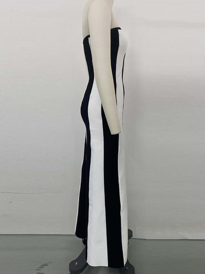 Tube Dresses - Vertical Stripe Tube Long Dress