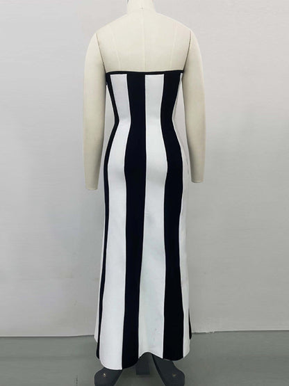 Tube Dresses - Vertical Stripe Tube Long Dress