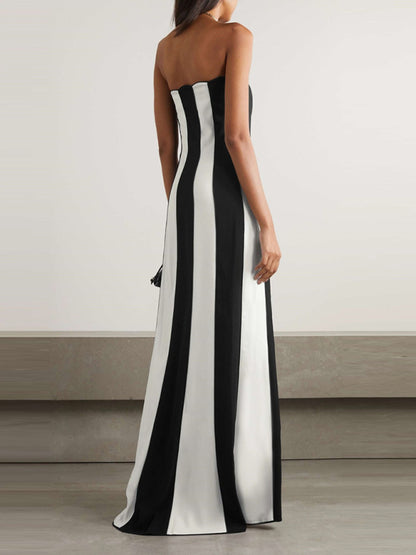 Tube Dresses - Vertical Stripe Tube Long Dress