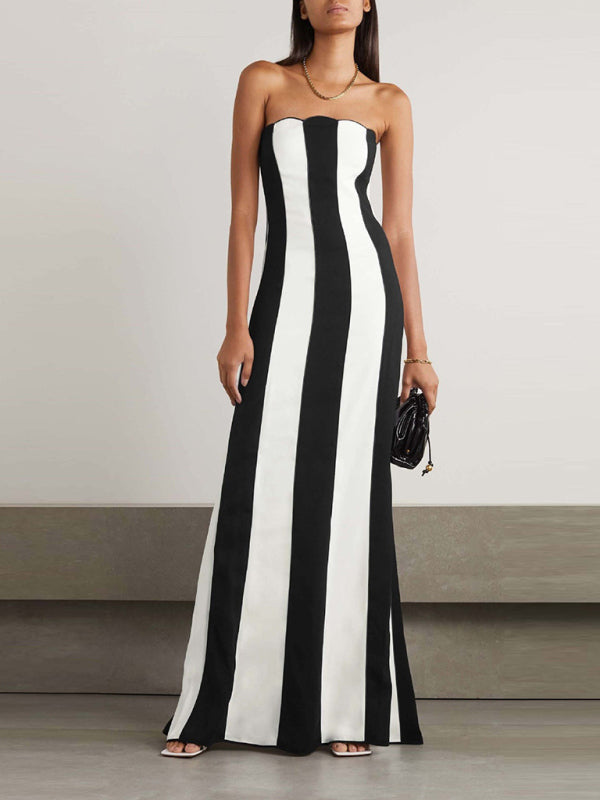 Tube Dresses - Vertical Stripe Tube Long Dress