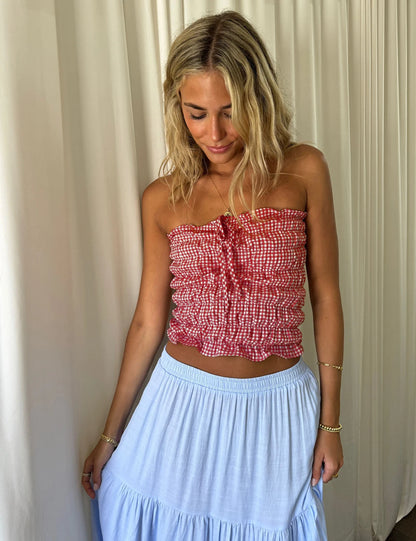 Tube Tops - Gingham Plaid Smock Strapless Tube Top