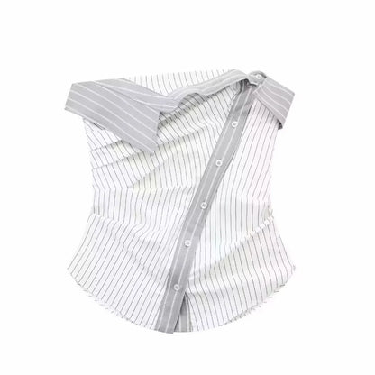 Tube Tops - Menswear-inspired Asymmetric Strapless Stripe Top