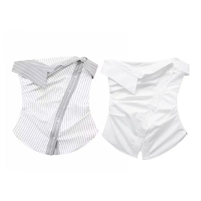 Tube Tops - Menswear-inspired Asymmetric Strapless Stripe Top