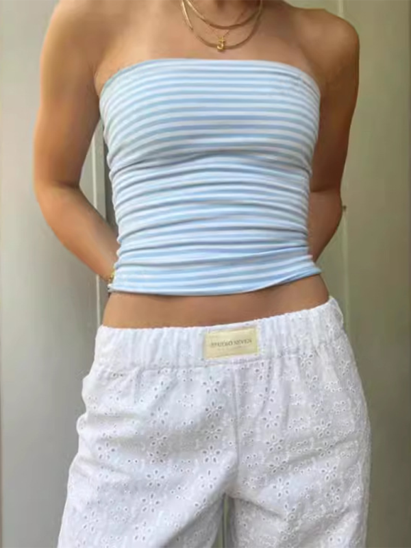 Women's Essential Slim Fit Strapless Stripe Tube Top