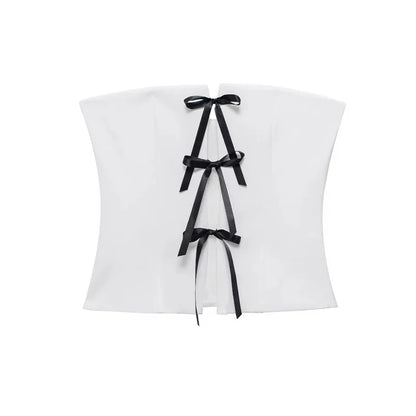 Tube Tops - White Strapless Corset Top with Black Laces