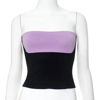 Tube Tops- Women Bandeau Crop Top in Bold Colors- Black And Purple- Pekosa Women Fashion