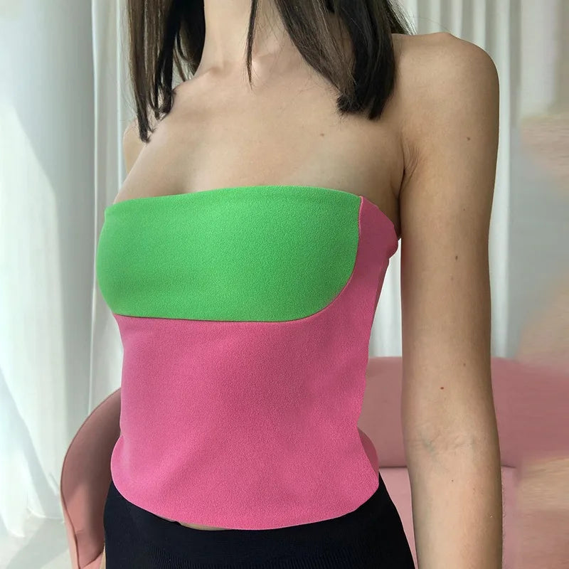 Tube Tops- Women Bandeau Crop Top in Bold Colors- Pink And Green- Pekosa Women Fashion