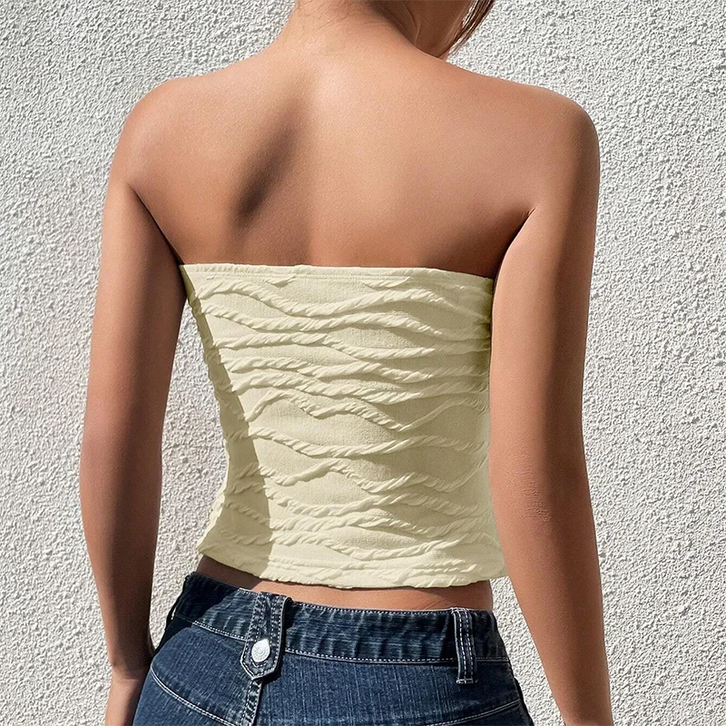 Tube Tops- Women Edgy Textured Strapless Tube Top- - Chuzko Women Clothing