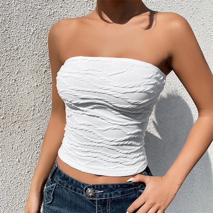 Tube Tops- Women Edgy Textured Strapless Tube Top- - Chuzko Women Clothing