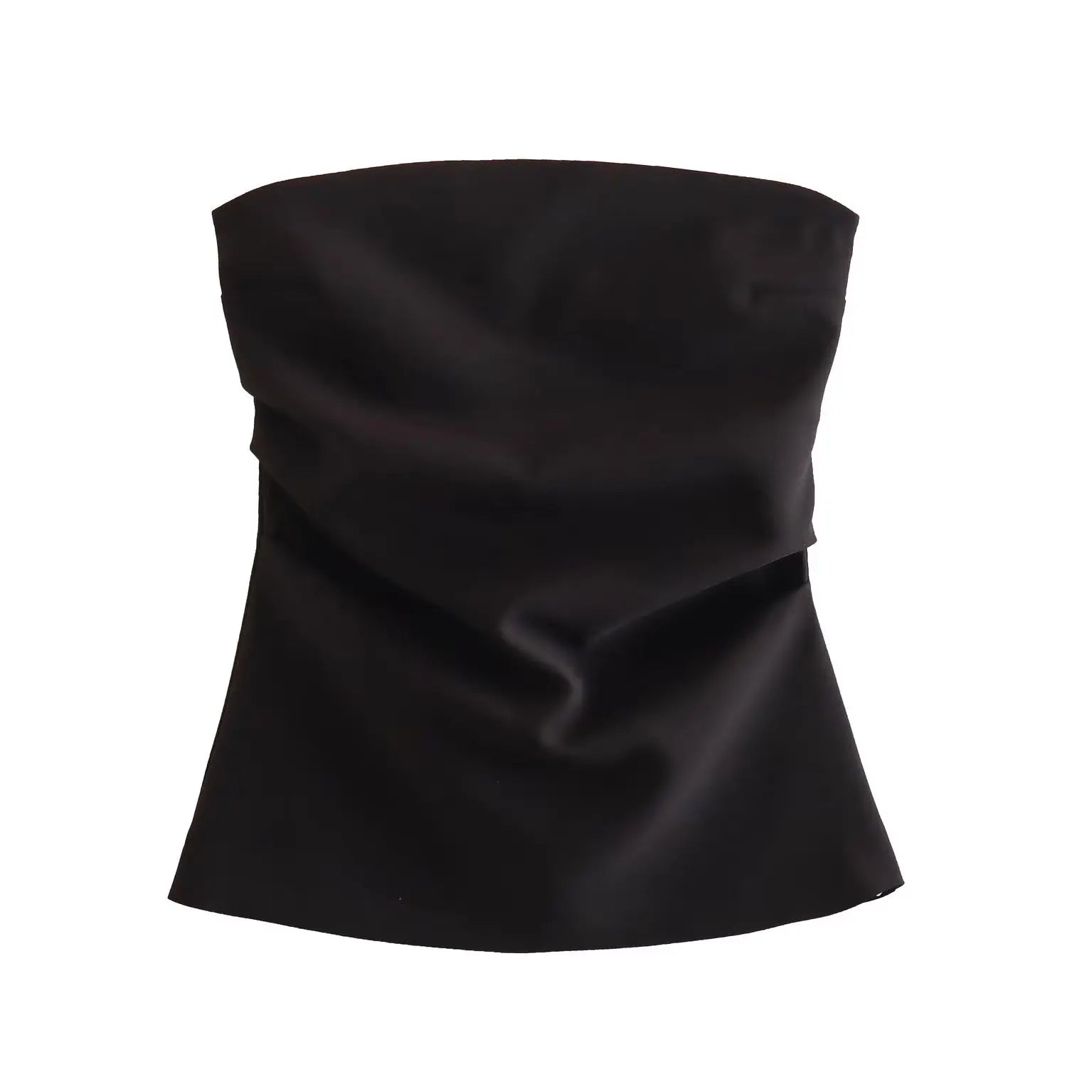 Tube Tops- Women Elegant Solid Bandeau Top with Ruched Detail- Black- Pekosa Women Fashion