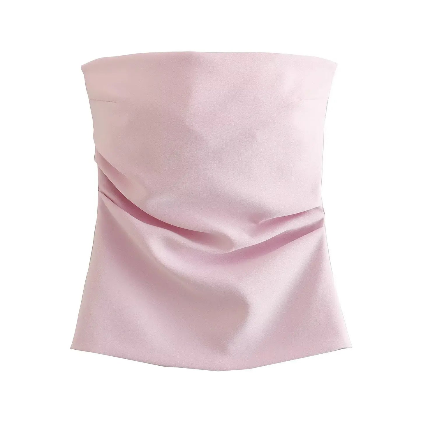 Tube Tops- Women Elegant Solid Bandeau Top with Ruched Detail- Pink- Pekosa Women Fashion