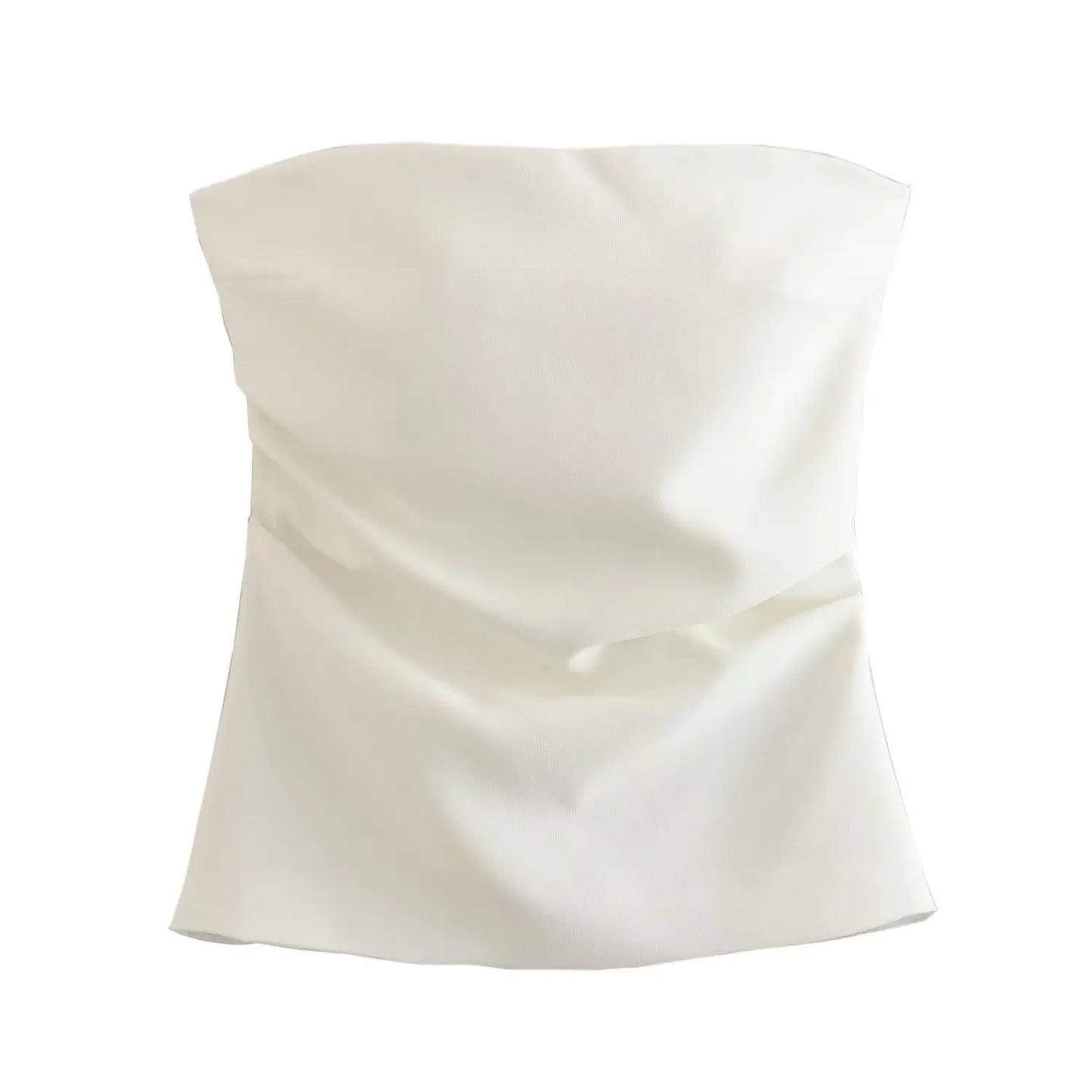 Tube Tops- Women Elegant Solid Bandeau Top with Ruched Detail- White- Pekosa Women Fashion