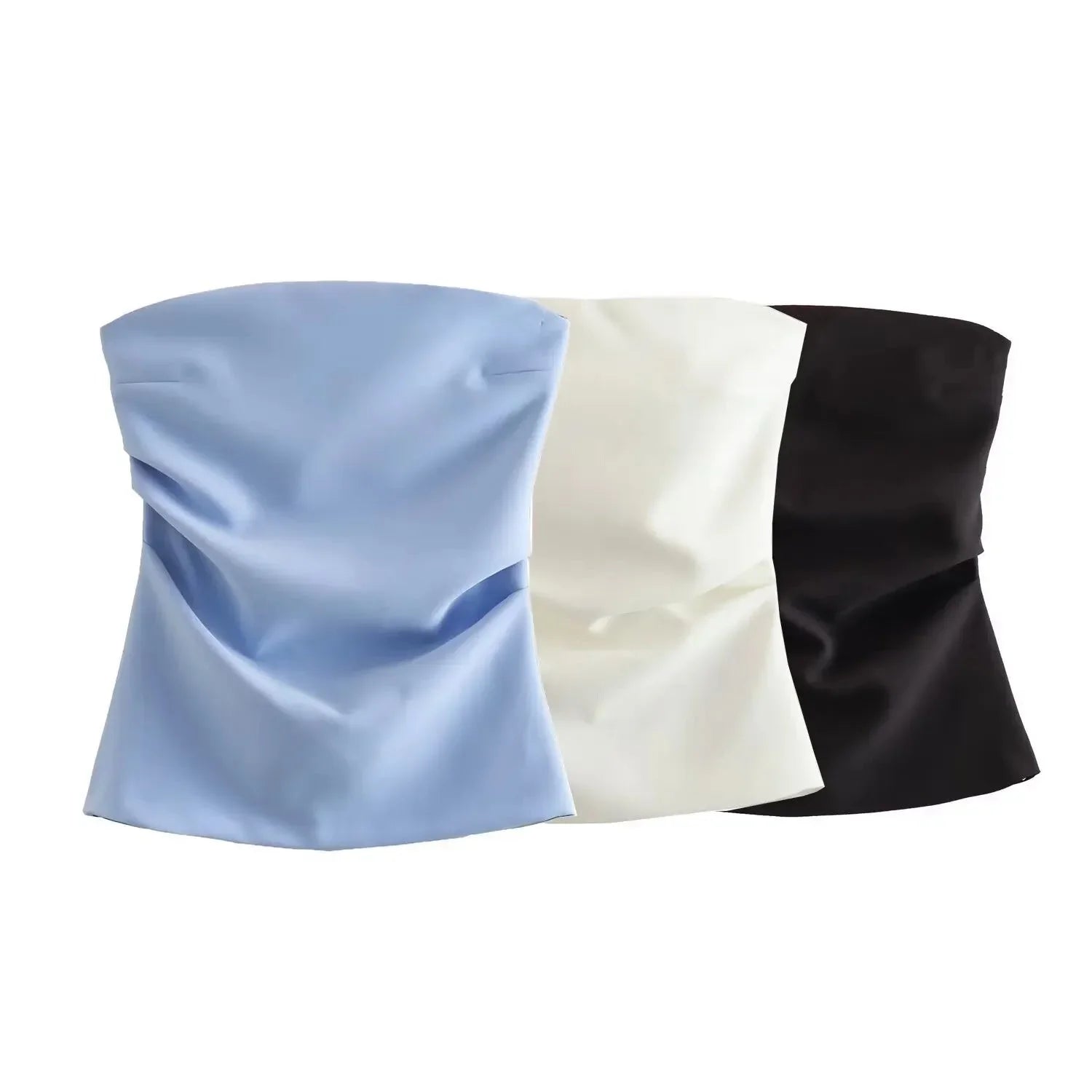 Tube Tops- Women Elegant Solid Bandeau Top with Ruched Detail- - Pekosa Women Fashion