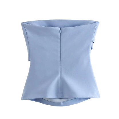 Tube Tops- Women Elegant Solid Bandeau Top with Ruched Detail- - Pekosa Women Fashion