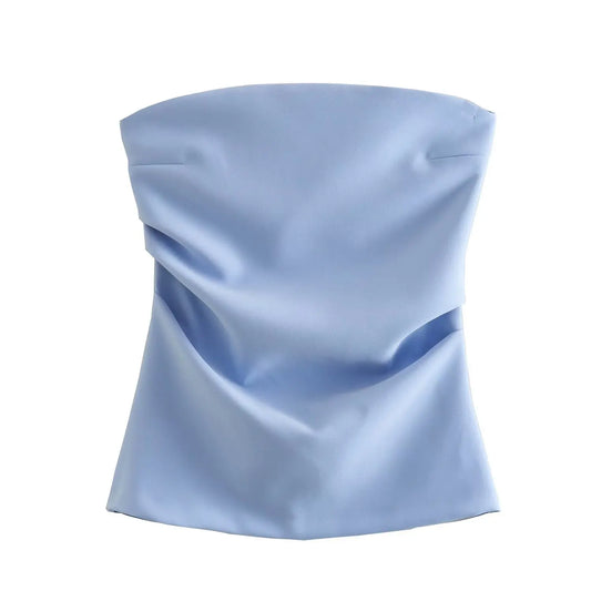 Tube Tops- Women Elegant Solid Bandeau Top with Ruched Detail- Sky Blue- Pekosa Women Fashion