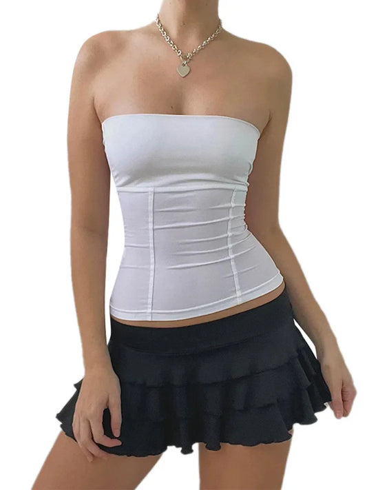 Tube Tops- Women Solid Strapless Corset Form-Fitting Top- - Pekosa Women Fashion