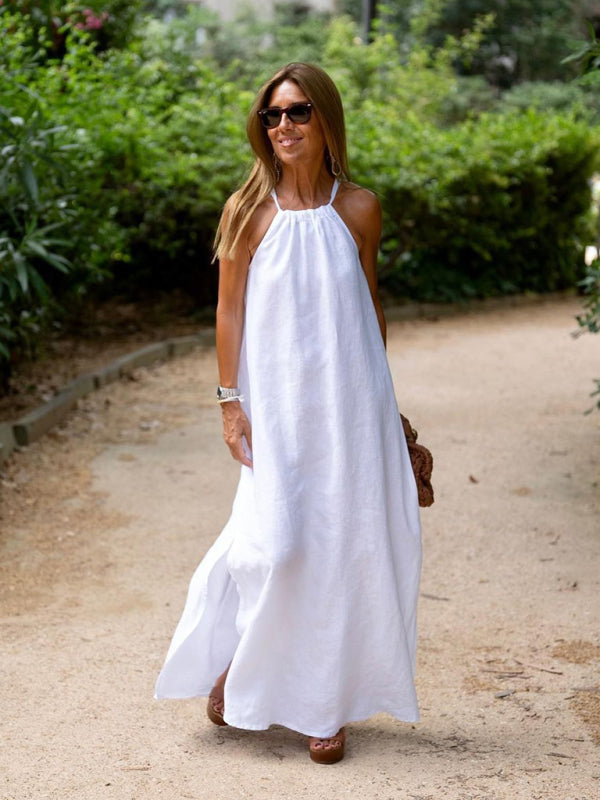 Tunic Dresses - Bohemian Cotton Linen Halter Dress for Effortless Style