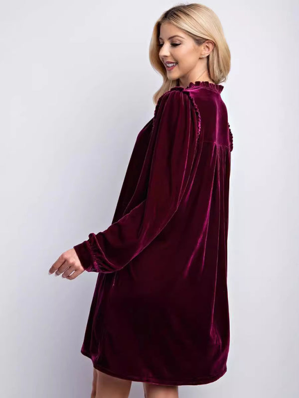 Tunic Dresses - Holiday Velvet Frill Dress Winter Tunic