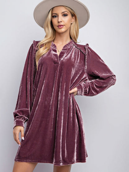 Tunic Dresses - Holiday Velvet Frill Dress Winter Tunic