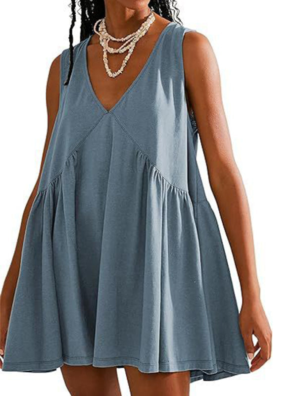 Tunic Dresses- Loose Fit Sleeveless Dress for Summer Comfort- - Chuzko Women Clothing