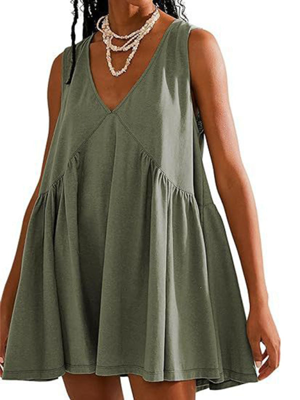 Tunic Dresses- Loose Fit Sleeveless Dress for Summer Comfort- - Chuzko Women Clothing