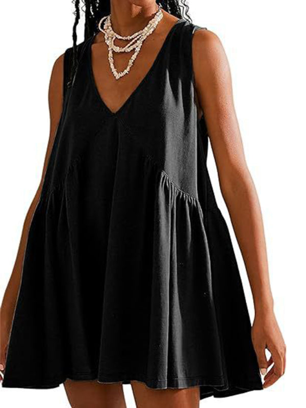 Tunic Dresses- Loose Fit Sleeveless Dress for Summer Comfort- - Chuzko Women Clothing