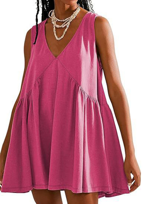 Tunic Dresses- Loose Fit Sleeveless Dress for Summer Comfort- - Chuzko Women Clothing