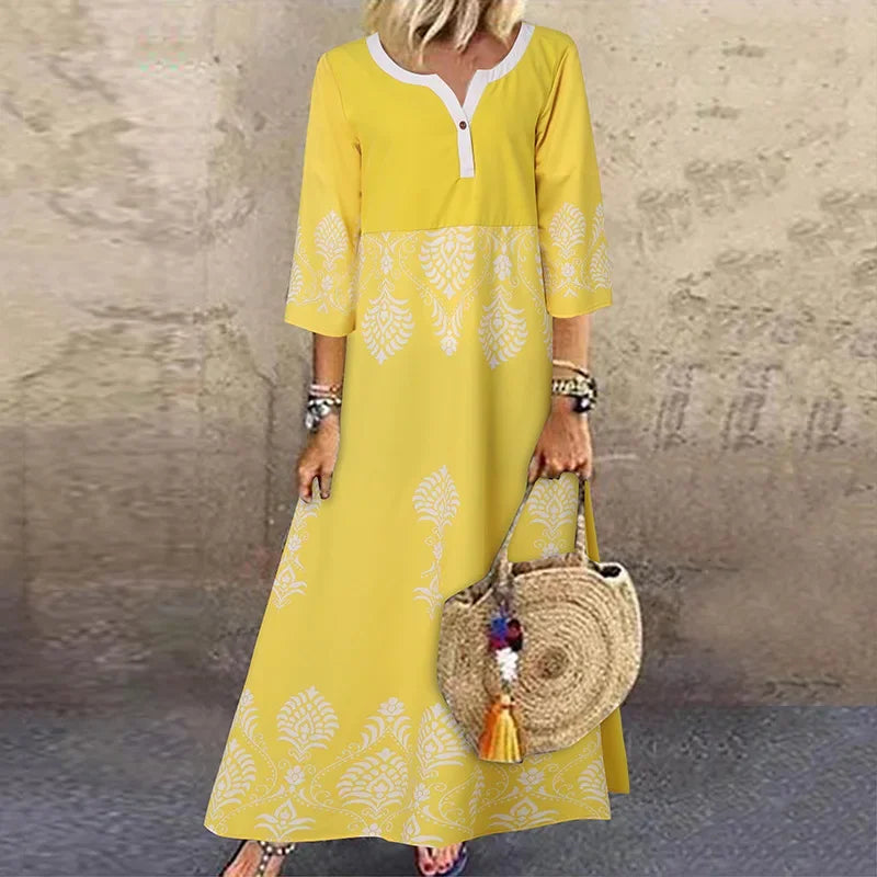 Tunic Dresses- Monochromatic Tunic Maxi Dress for Summer- Yellow- Pekosa Women Fashion