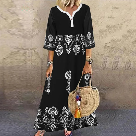 Tunic Dresses- Monochromatic Tunic Maxi Dress for Summer- Black- Pekosa Women Fashion