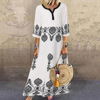 Tunic Dresses- Monochromatic Tunic Maxi Dress for Summer- White- Pekosa Women Fashion