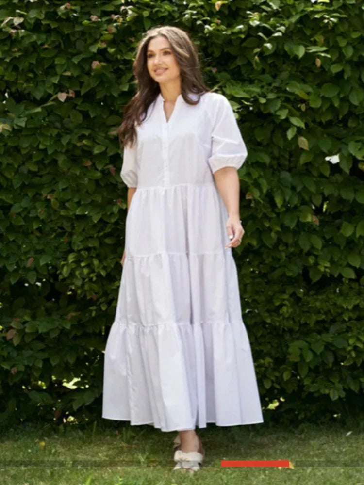 V-Neck Maxi Dress with Loose Fit and Tiered Design