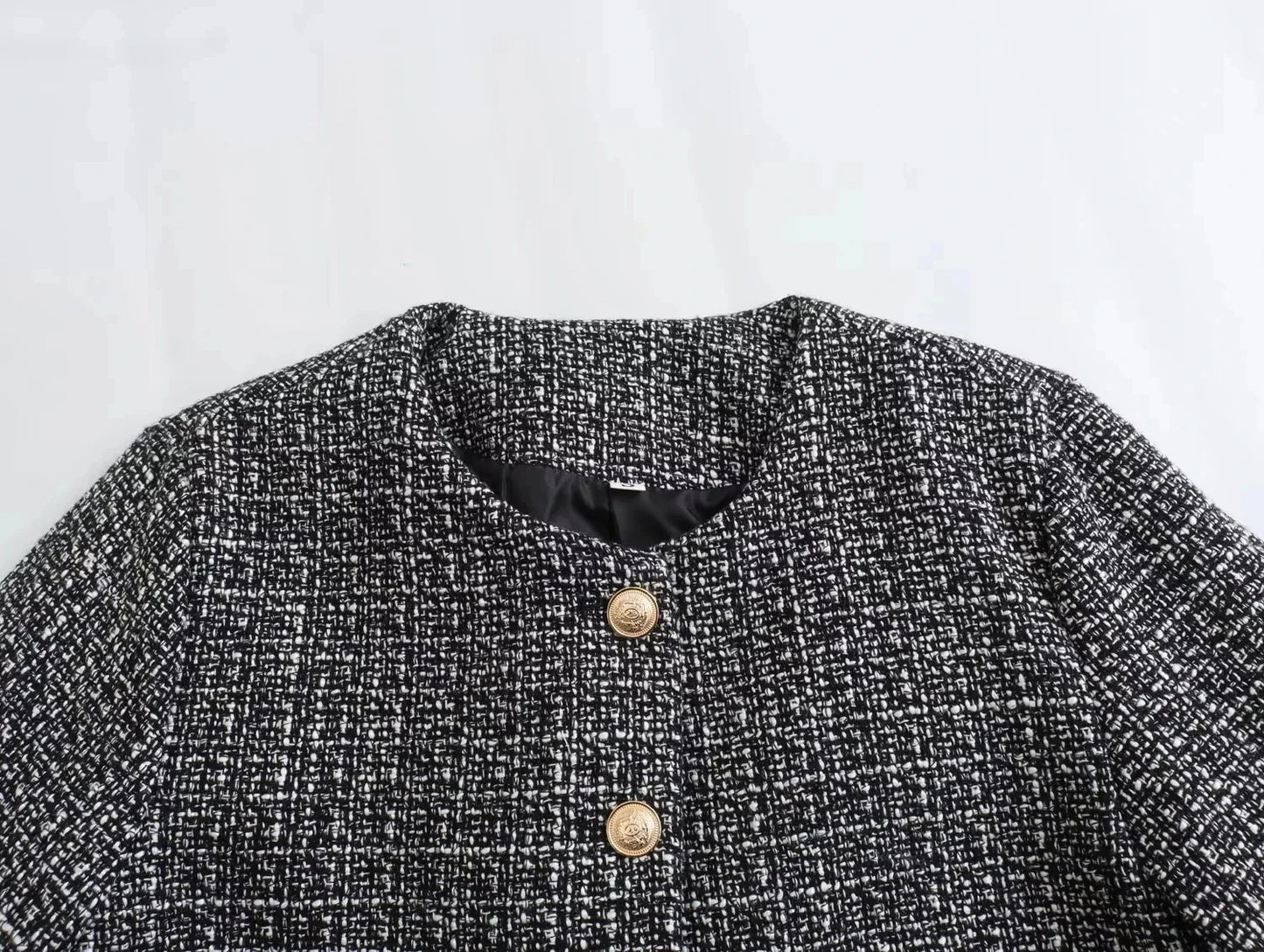 Tweed Jackets- Elegant Tweed Jacket with Golden Buttons- - Chuzko Women Clothing