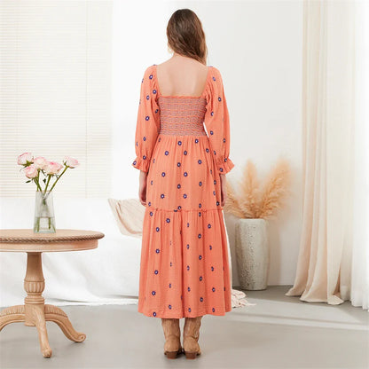 Vacation Dresses- Boho Floral Embroidered Long Dress for Casual Weddings- - Pekosa Women Fashion