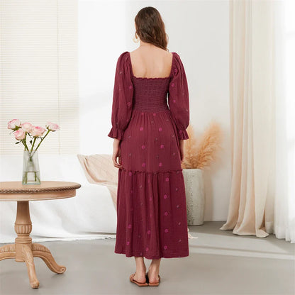 Vacation Dresses- Boho Floral Embroidered Long Dress for Casual Weddings- - Pekosa Women Fashion