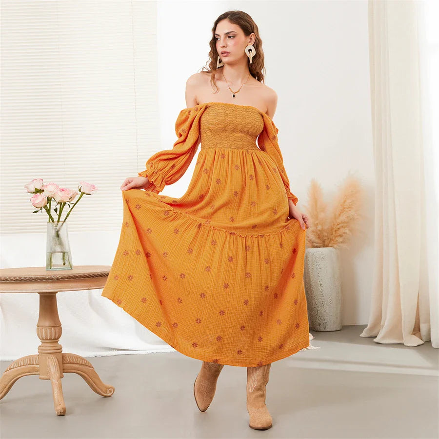 Vacation Dresses- Boho Floral Embroidered Long Dress for Casual Weddings- - Pekosa Women Fashion