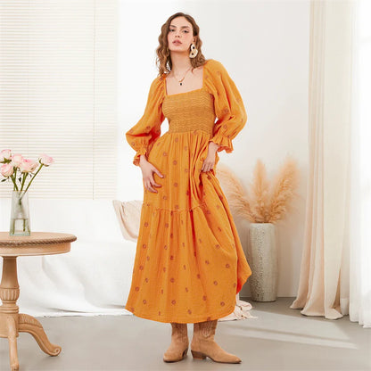 Vacation Dresses- Boho Floral Embroidered Long Dress for Casual Weddings- - Pekosa Women Fashion