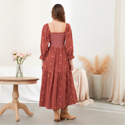 Vacation Dresses- Boho Floral Embroidered Long Dress for Casual Weddings- - Pekosa Women Fashion