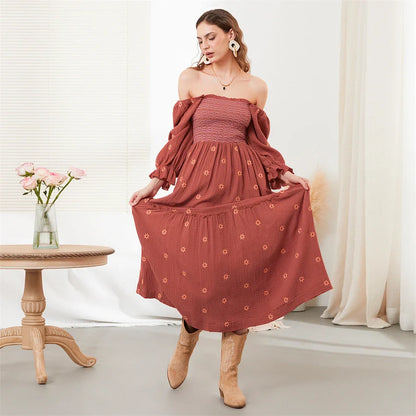 Vacation Dresses- Boho Floral Embroidered Long Dress for Casual Weddings- - Pekosa Women Fashion